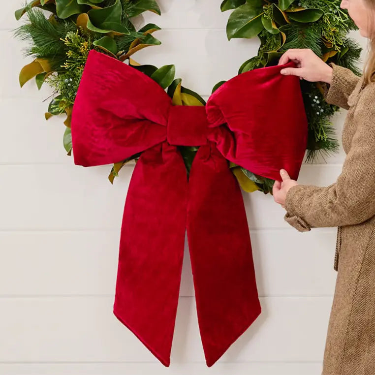 Extra Large Door Size Wired Padded Red Velvet Bow UV - Resistant Outdoor Hanging Decor