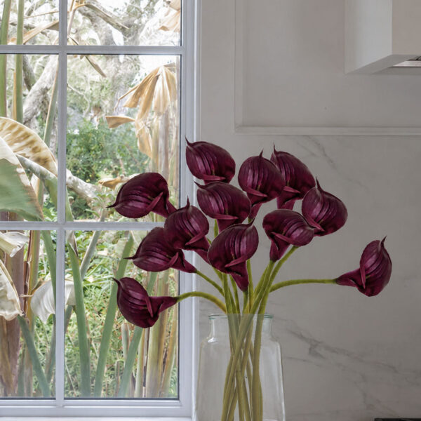 Close-up of bloom tips on this Plum Purple Artificial Calla Lily Real Touch Flower