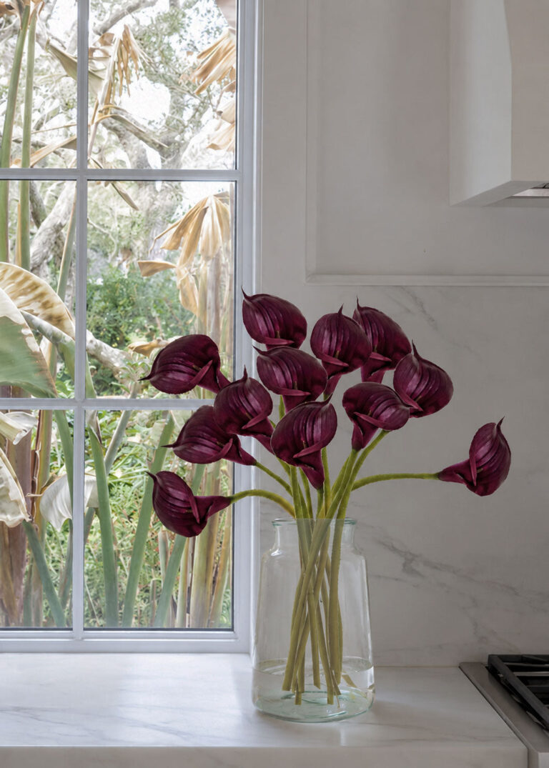 Close-up of bloom tips on this Plum Purple Artificial Calla Lily Real Touch Flower