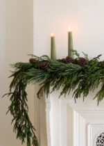 The Tall Natural Beeswax Fluted Pillar Fluted Pillar Candle shown in full, highlighting accent detail