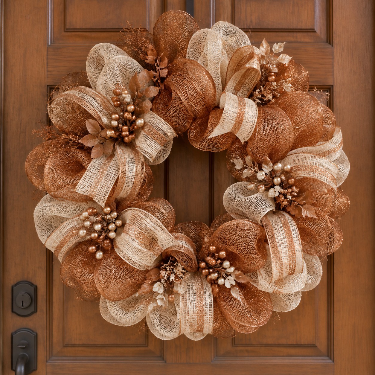 Deco mesh wreath in Halloween colors with voluminous ruffles