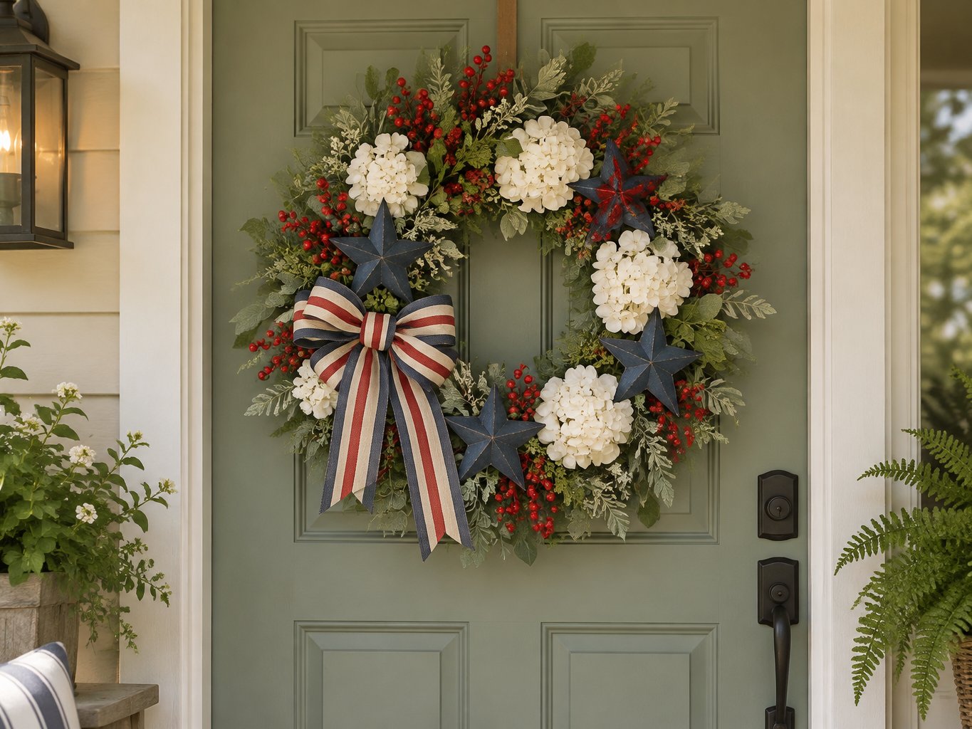 Patriotic wreath in red, white and blue for summer flag holidays