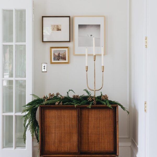 Close-up of greenery along the garland on this Real Touch Lebanon Cedar Holiday Holiday Table