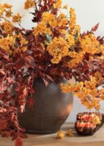 Alternate angle of the Autumn Cherry Blossom and Cimicifuga Leaf Design showing material texture detail