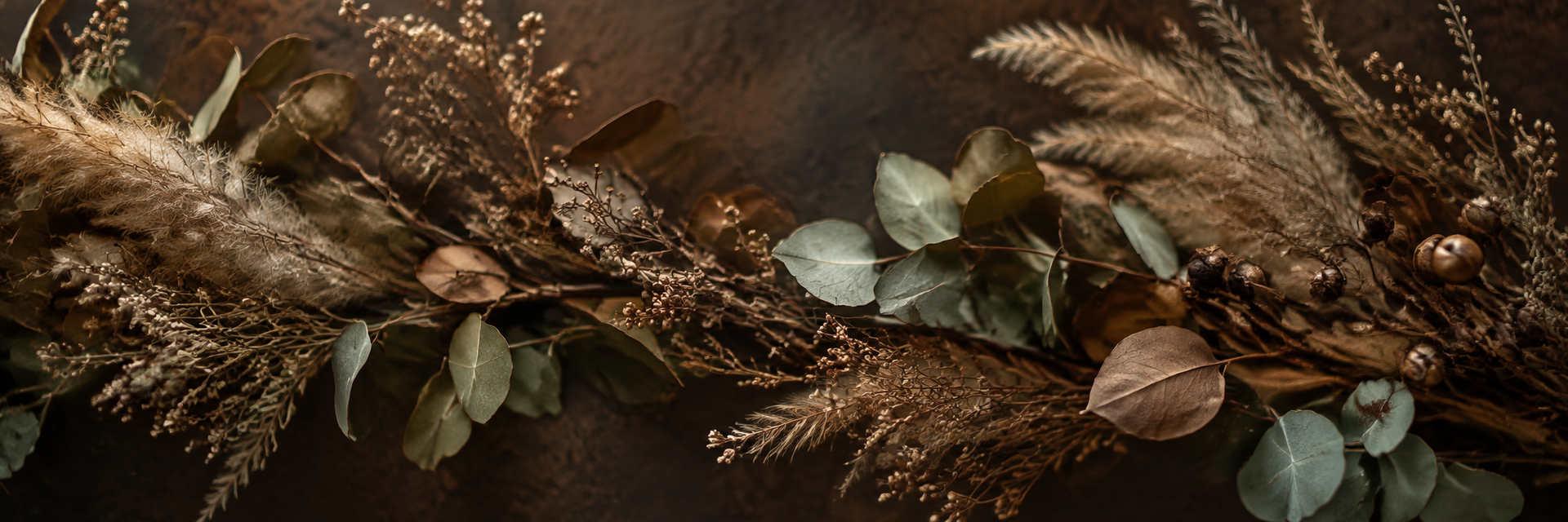 Dried botanical banner in deep brown tones