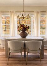 Alternate angle of the Autumn Hydrangea, Peony and Magnolia Arrangement Design showing full arrangement shape
