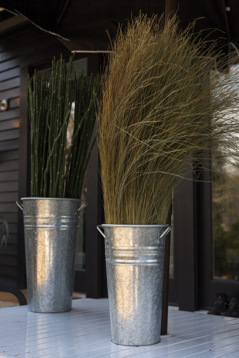 Close-up of leaf foliage texture on this Extra Large Galvanized Metal Parisian Style Flower Cooler