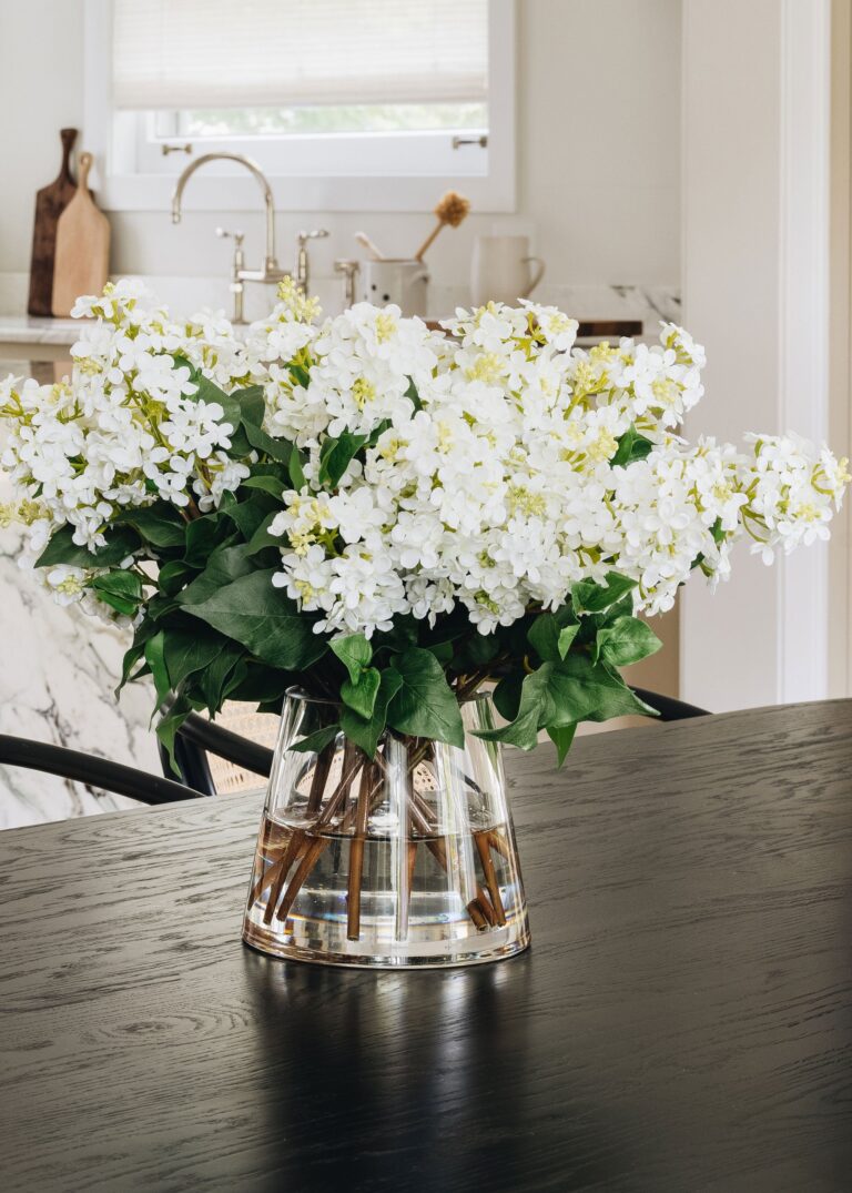 Faux Lilac Flower Arrangement in Glass Vase - 16 inch
