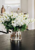 Faux Lilac Flower Arrangement in Glass Vase - 16 inch