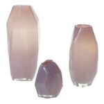 Alternate angle of the Geometric Pastel Pink Milk Glass Milk Glass Vase showing bloom arrangement