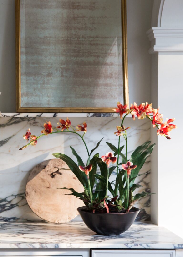 Faux Potted Orchid Arrangement in Clay Bowl - 28 inch