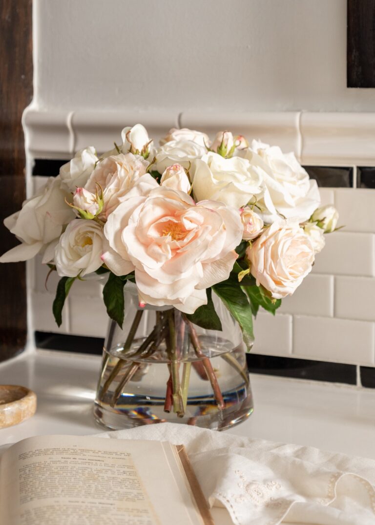 Close-up of vase silhouette detail on this Natural Touch Rose Arrangement Vase - 12 inch