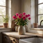 13" Real Touch Rose Plant - Fuchsia - styled in a ceramic pitcher, styled lifestyle scene