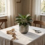 21" Real Touch Plant - Silver - styled as a flat lay on linen, styled lifestyle scene