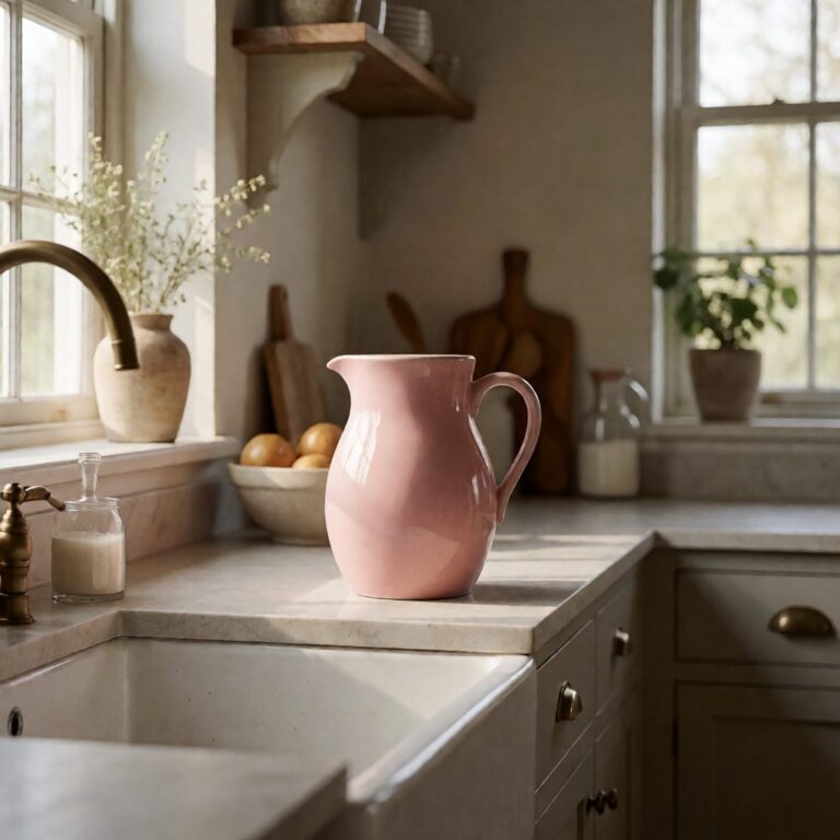 21" Real Touch Stem - Pink - styled in a ceramic pitcher, styled lifestyle scene