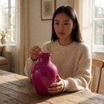 23.5" Real Touch Stem - Magenta - held in hands ready to arrange, styled lifestyle scene