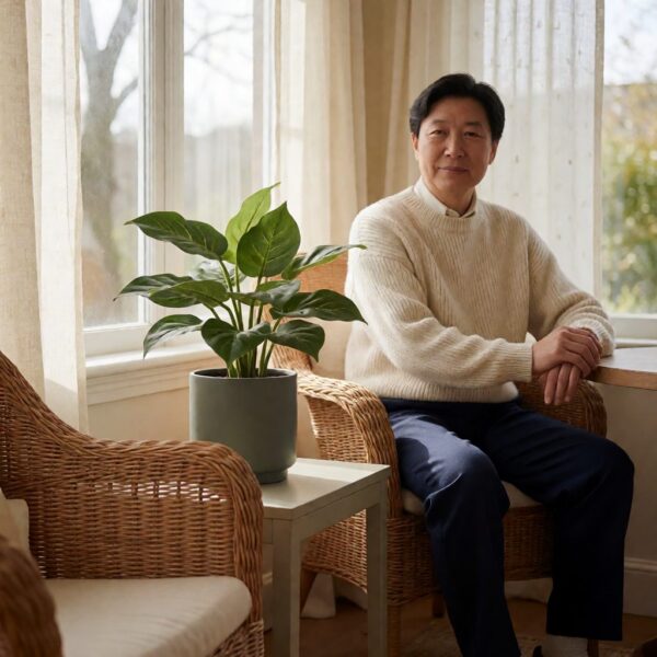 23" Artificial Plant - Set of 6 - styled in a sunroom, styled lifestyle scene