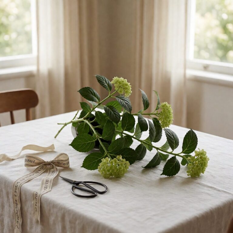 26" Real Touch Hydrangea Plant - Green - styled as a flat lay on linen, styled lifestyle scene