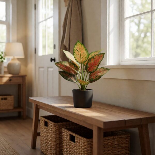 27" Artificial Plant - Multicolor - styled by an entryway bench, styled lifestyle scene