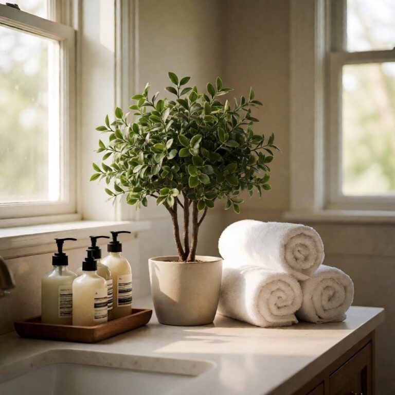 3.5ft Artificial Plant - styled on a bathroom counter, styled lifestyle scene