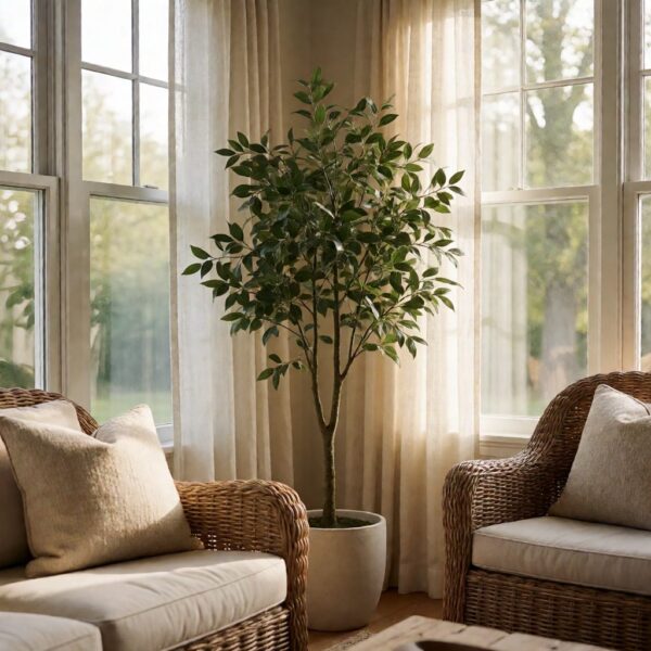 34" Artificial Plant - Set of 3 - styled in a sunroom, styled lifestyle scene