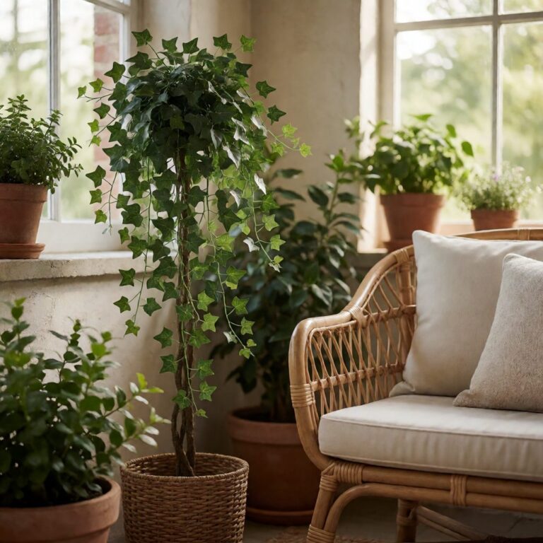 36" Artificial Ivy Plant - Set of 3 - styled on a covered patio, styled lifestyle scene