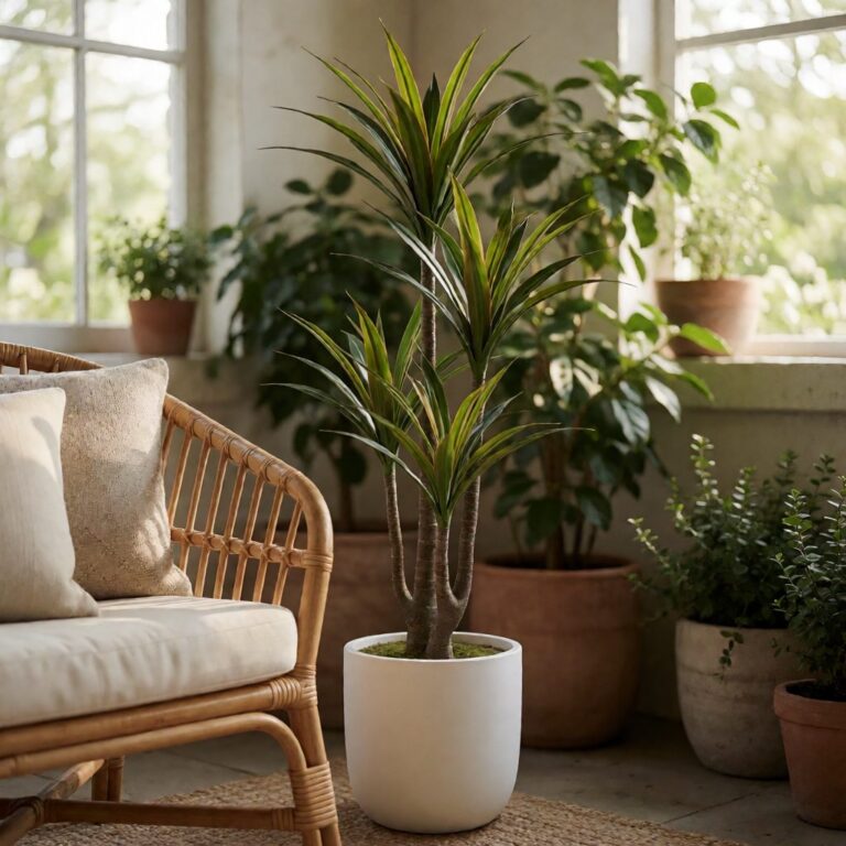 3ft Artificial Dracaena Plant in Planter - White - styled on a covered patio, styled lifestyle scene