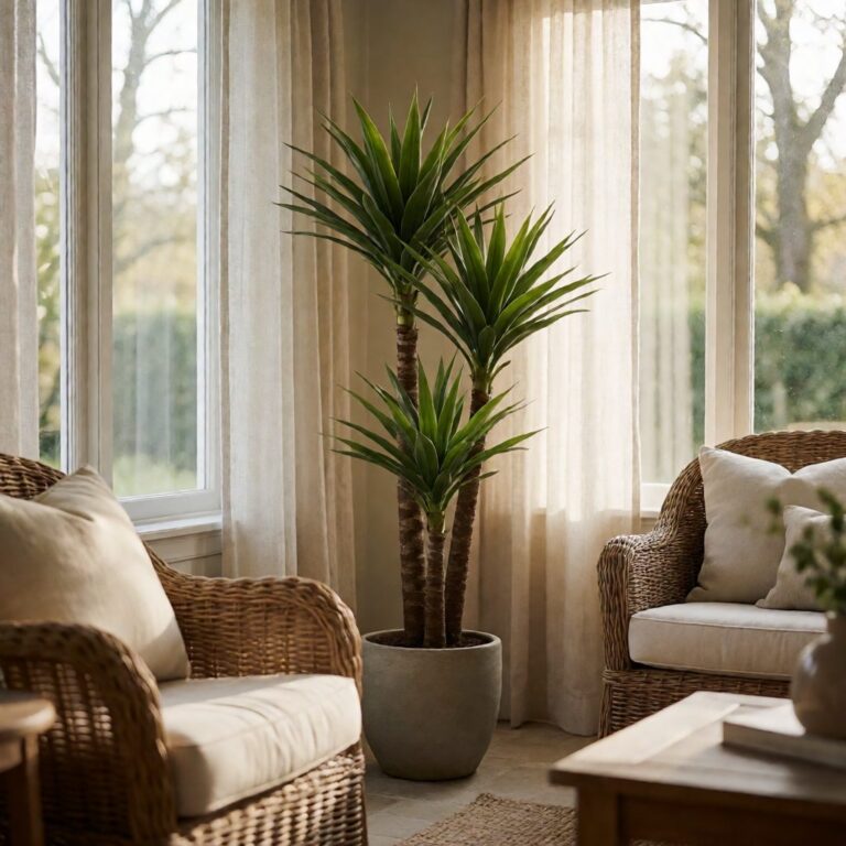 3ft Artificial Yucca Tree - styled in a sunroom, styled lifestyle scene