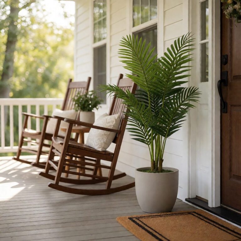 40" Artificial Areca & Palm Plant in Planter - styled on a covered front porch, styled lifestyle scene