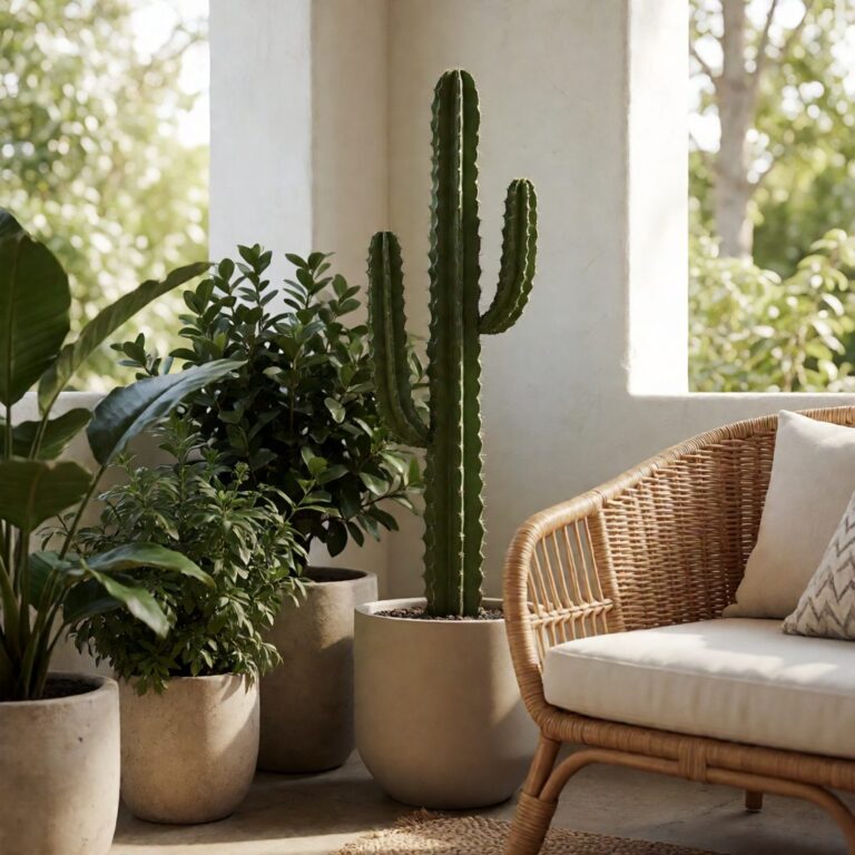 41" Artificial Cactus Plant in Planter - styled on a covered patio, styled lifestyle scene