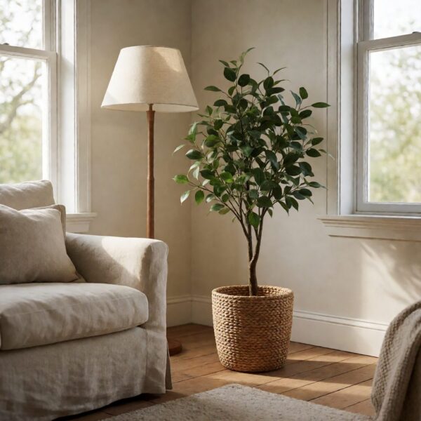 44" Artificial Plant in Planter - styled in a bright living room corner, styled lifestyle scene