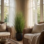 4ft Artificial Grass Plant - styled in a sunroom, styled lifestyle scene