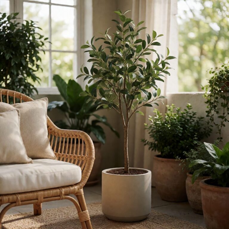 4ft Faux Plant in Planter - styled on a covered patio, styled lifestyle scene