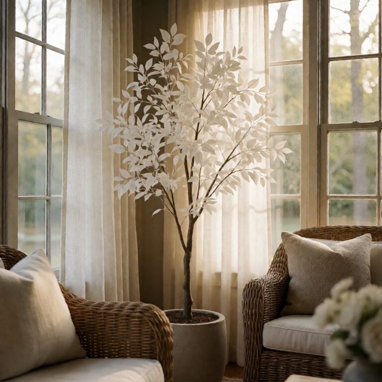5ft Artificial Plant in Planter - White - styled in a sunroom, styled lifestyle scene