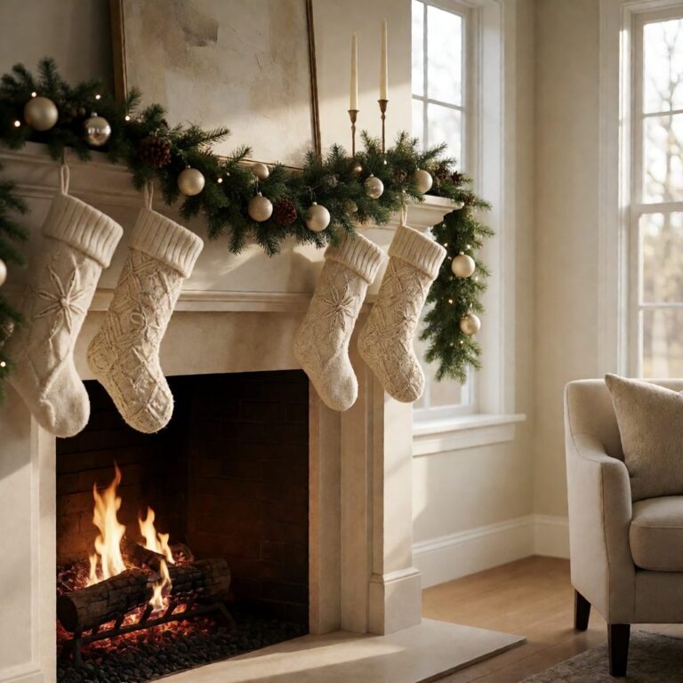 6ft Faux Ornament Garland for Mantel - Set of 7 - styled on a fireplace mantel, styled lifestyle scene