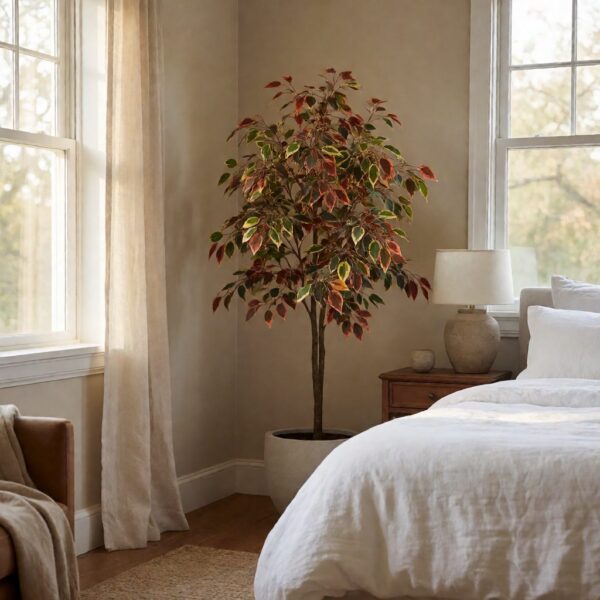 Artificial Plant in Planter - Multicolor 2 - styled in a bedroom corner, styled lifestyle scene