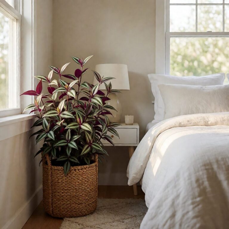 Artificial Wandering Jew Plant in Basket - Multicolor - styled in a bedroom corner, styled lifestyle scene