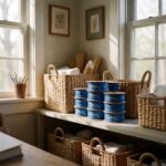 Blue Ribbon - 10Yd - styled in a craft room, styled lifestyle scene