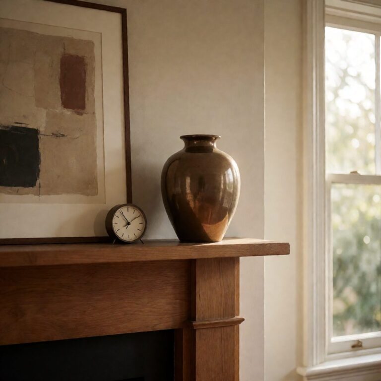 Bronze Ceramic Vase - styled on a fireplace mantel, styled lifestyle scene