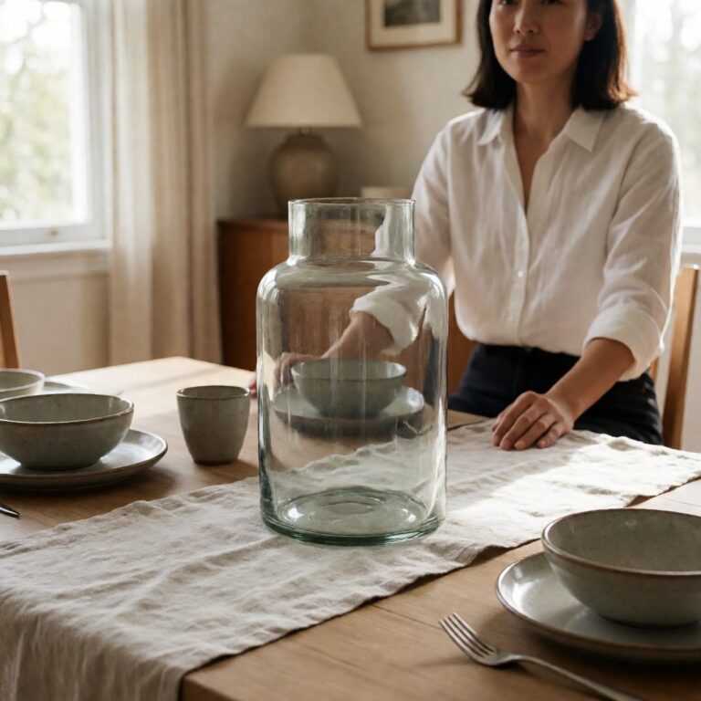 Clear Glass Cylinder Vase - Large - styled as a dining table centerpiece, styled lifestyle scene