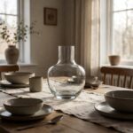 Clear Glass Modern Vase - styled as a dining table centerpiece, styled lifestyle scene