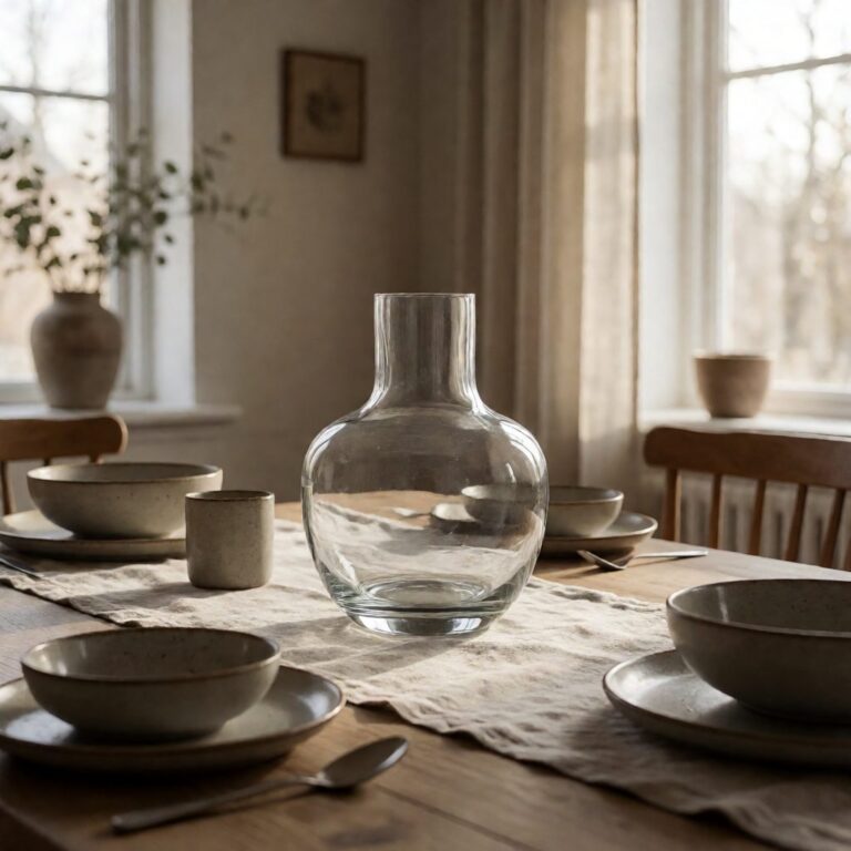 Clear Glass Modern Vase - styled as a dining table centerpiece, styled lifestyle scene