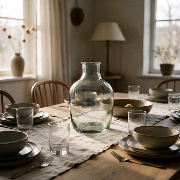 Clear Glass Vase - styled as a dining table centerpiece, styled lifestyle scene