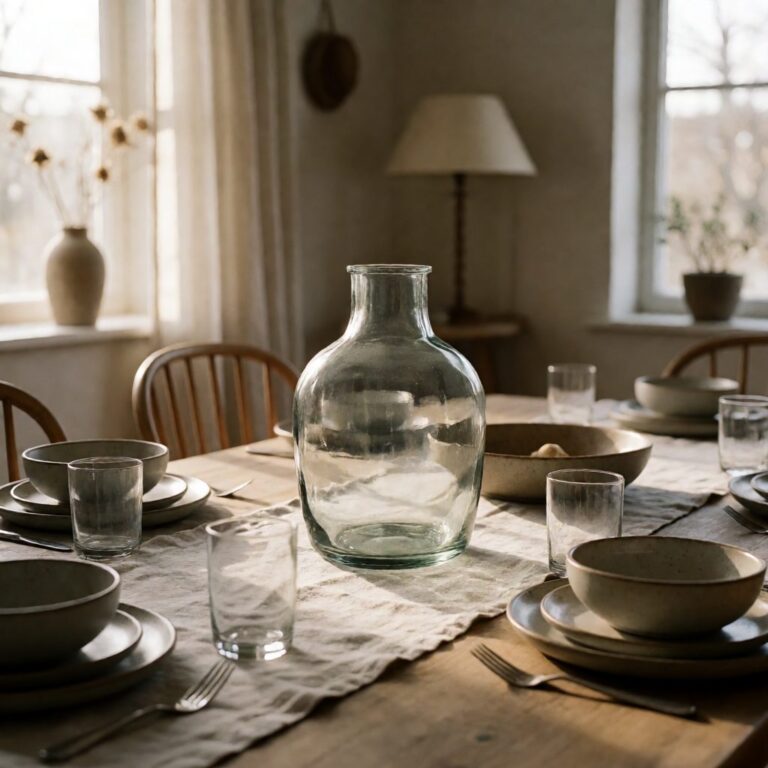 Clear Glass Vase - styled as a dining table centerpiece, styled lifestyle scene