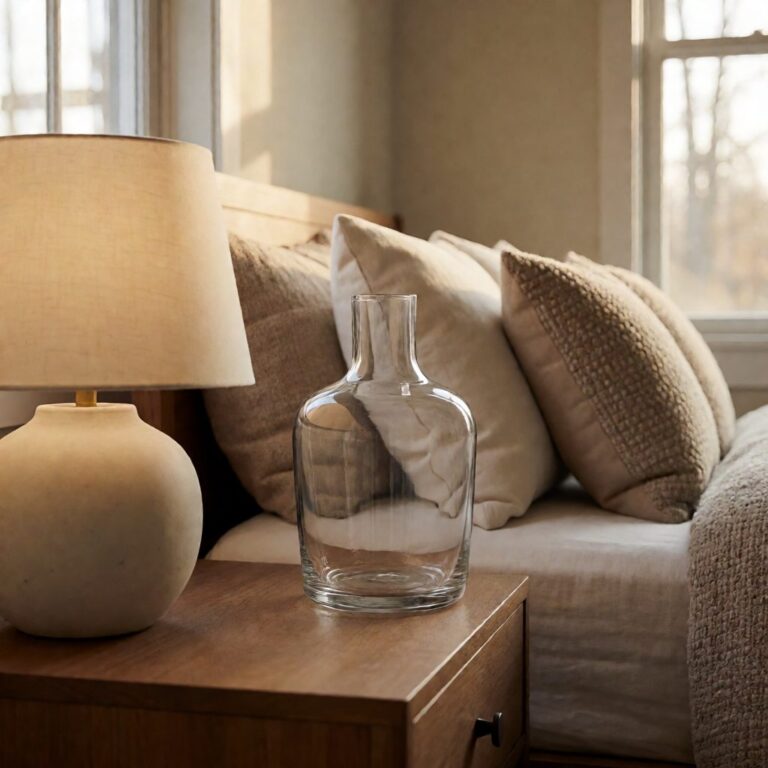 Clear Glass Vase - Clear - styled on a bedside table, styled lifestyle scene