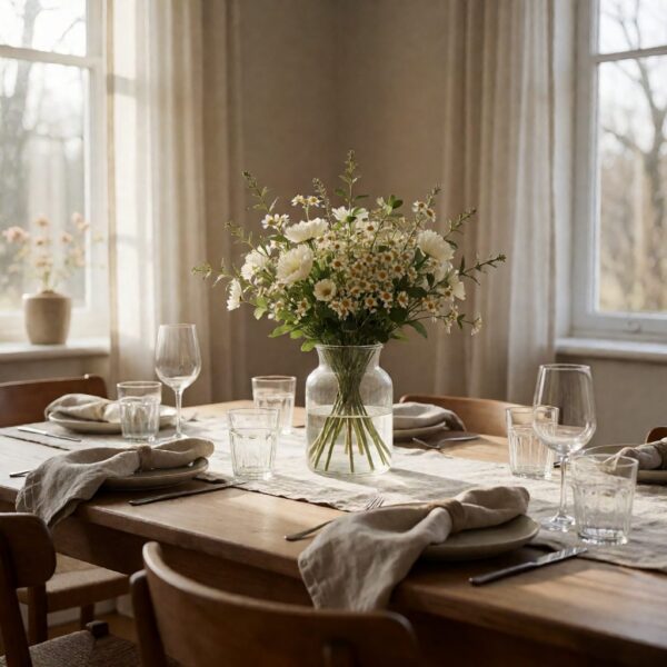 Faux Bouquet - Clear - styled as a dining table centerpiece, styled lifestyle scene