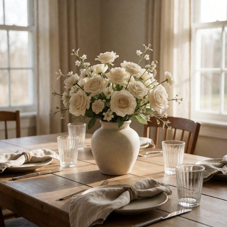 Faux Bouquet - Cream - styled as a dining table centerpiece, styled lifestyle scene