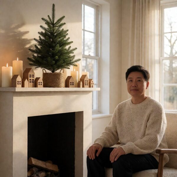 Fraser Fir Tabletop Artificial Christmas Tree - styled on a fireplace mantel, styled lifestyle scene