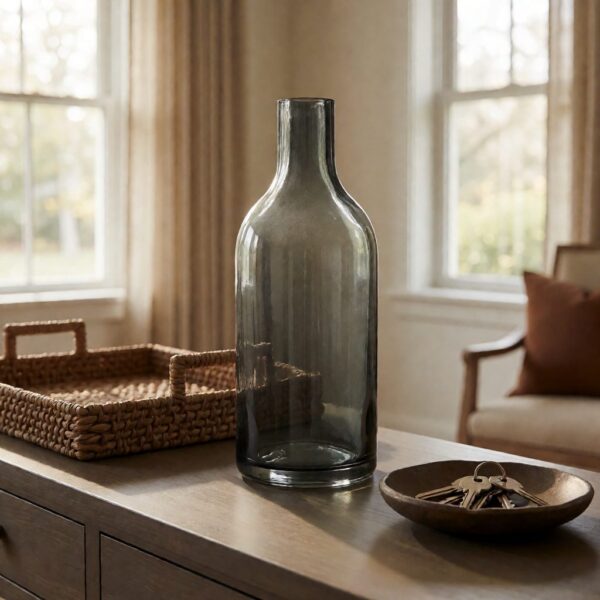 Gray Glass Tall Vase - Tall - styled on an entryway console table, styled lifestyle scene