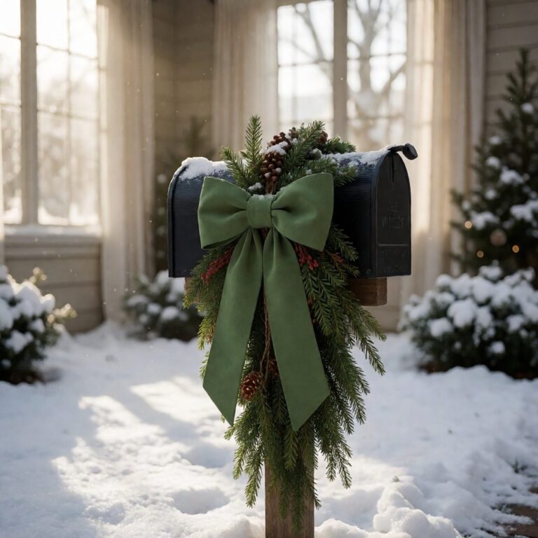 Green Bow - styled on a decorated mailbox, styled lifestyle scene